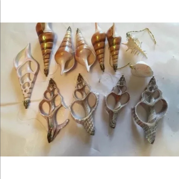 Other - Seashell Christmas TREE ORNAMENTS LOT 12pc sparkly